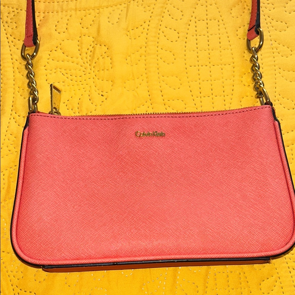 Calvin Klein Coral-Pink Saffiano Crossbody Bag